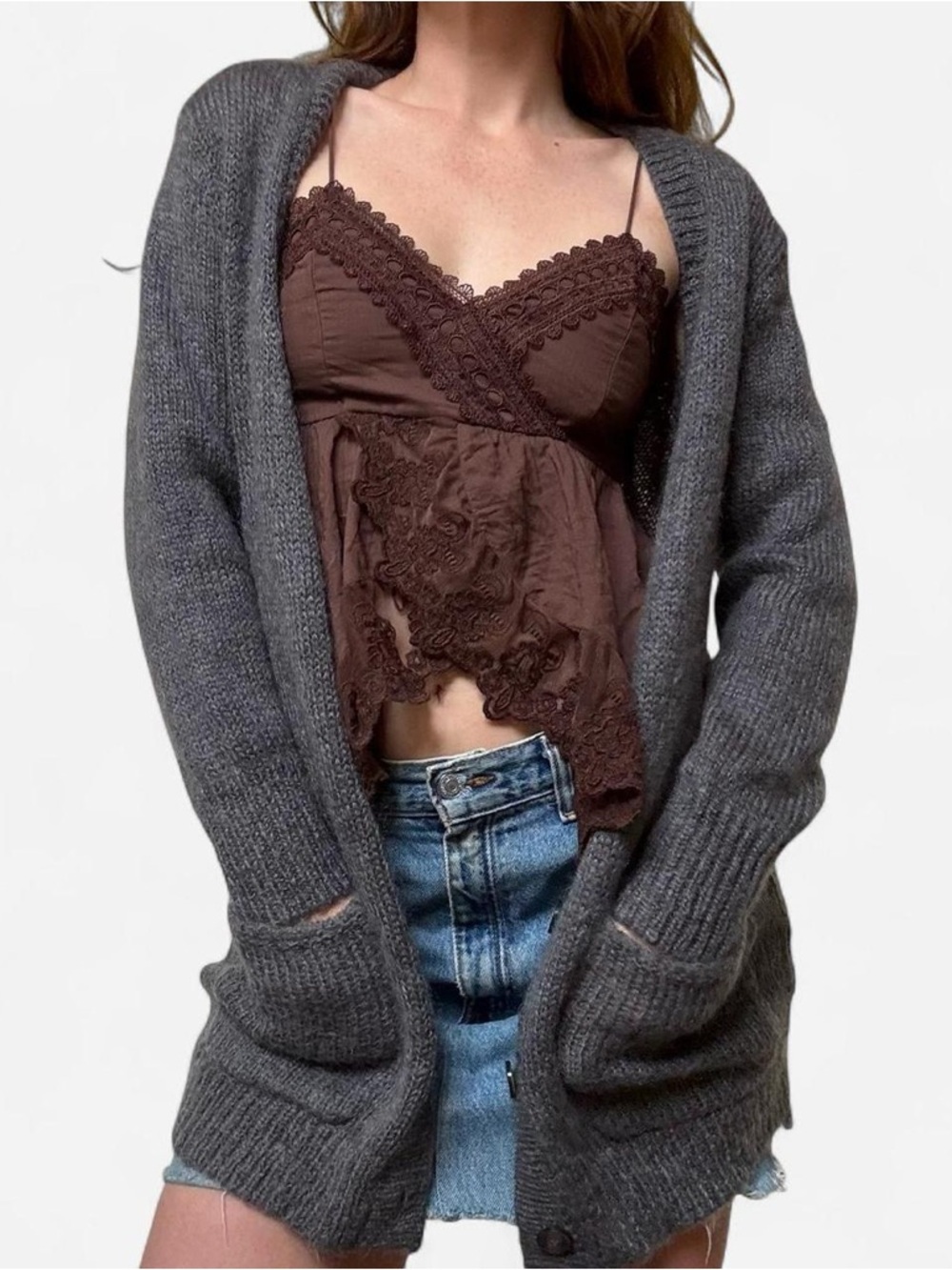Ann Taylor grey mohair long cardigan